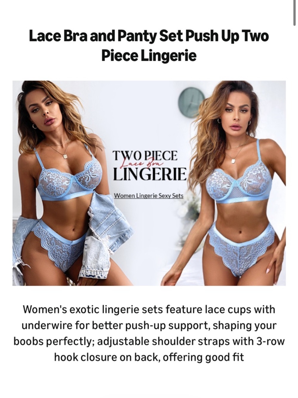 Teal Blue Lace Bra & Panty Set Underwire Push Up Lingerie - Picture 7 of 9